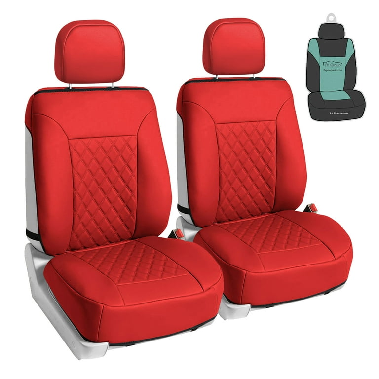 FH Group Faux Leather Car Seat Covers Universal Fit Red Front Set with Air Freshener