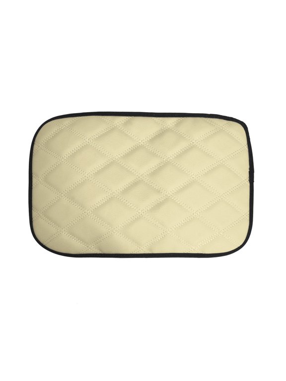 Faux Leather Diamond Pattern Center Console Armrest Cushion, Luxury Seat Box Cover Protector for Most Cars, Trucks, and SUVs - Beige
