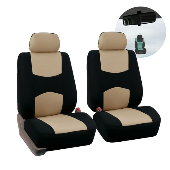 FH Group Flat Cloth Car Seat Cover, Universal Beige Front Set Seat Covers with Air Freshener