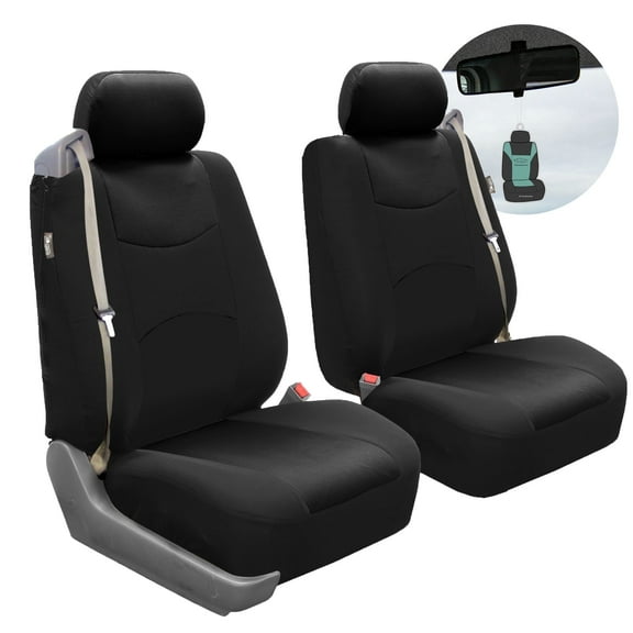 FH Group Flat Cloth Car Seat Cover, Universal Black Front Set Seat Covers with Air Freshener