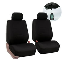 FH Group Flat Cloth Car Seat Cover, Universal Black Front Set Seat Covers with Air Freshener