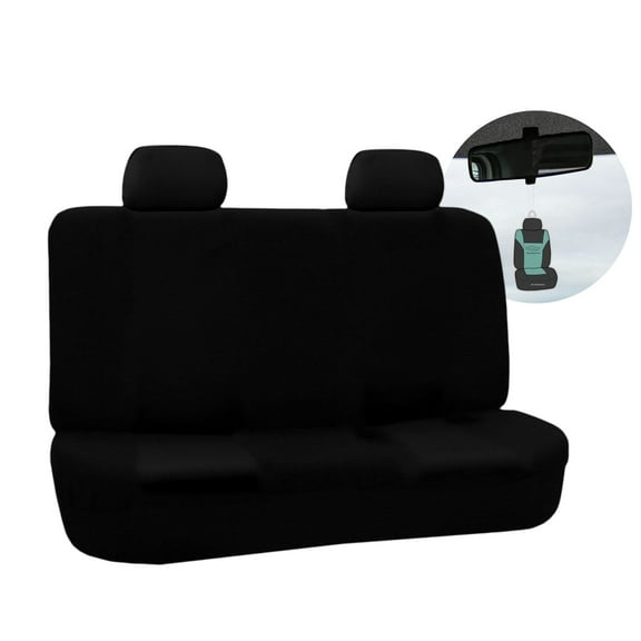 FH Group Flat Cloth Car Seat Cover, Universal Black Rear Set Seat Covers with Air Freshener
