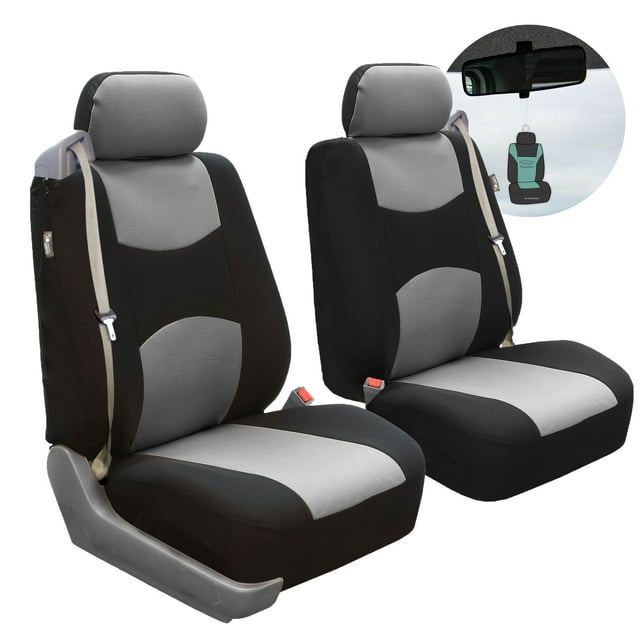 FH Group Flat Cloth Car Seat Cover, Universal Gray Front Set Seat