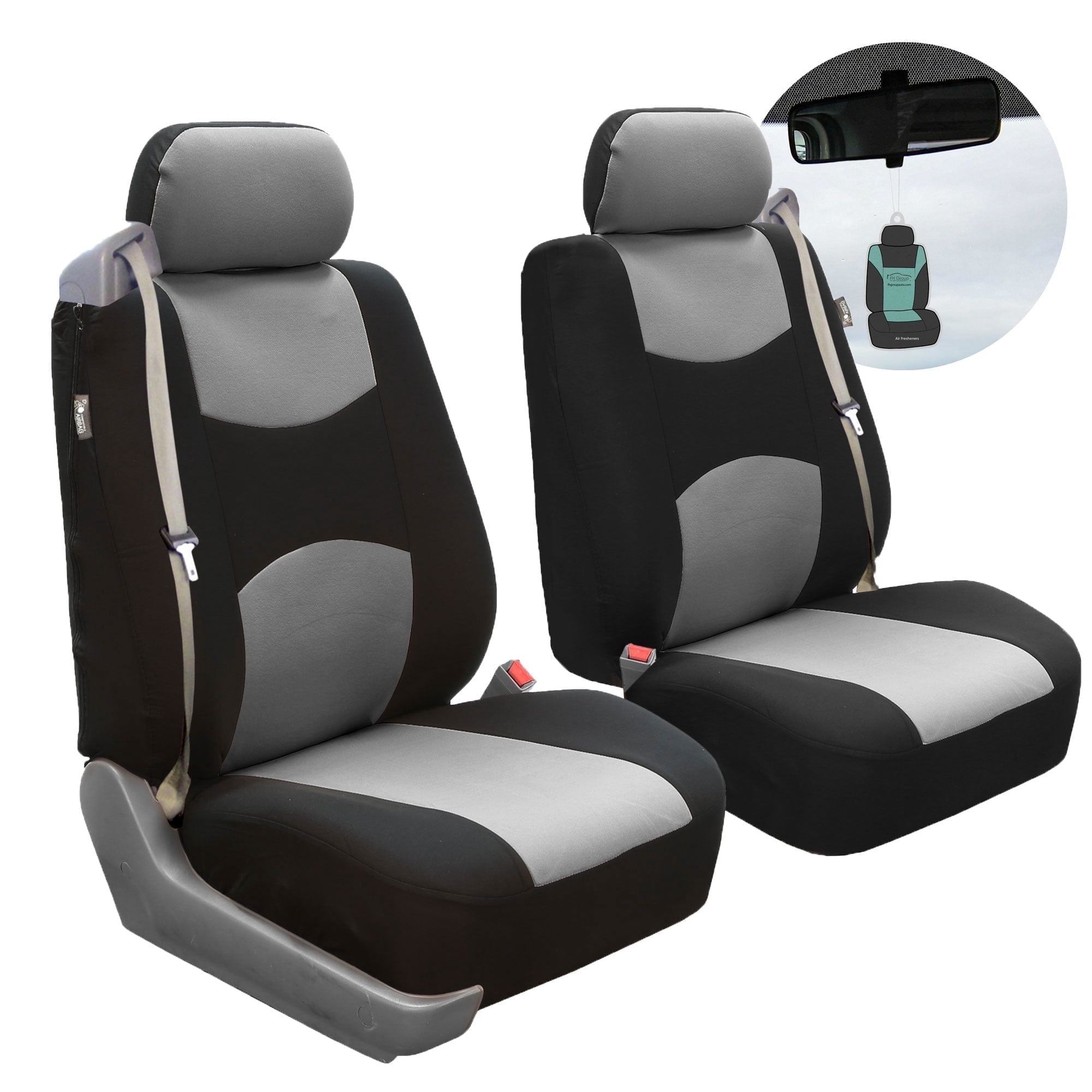 FH Group Flat Cloth Car Seat Cover, Universal Gray Front Set Seat Covers with Air Freshener