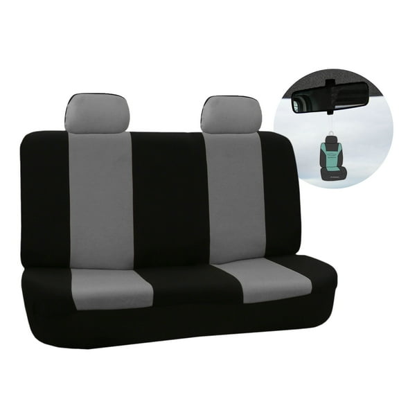 FH Group Flat Cloth Car Seat Cover, Universal Gray Rear Set Seat Covers with Air Freshener