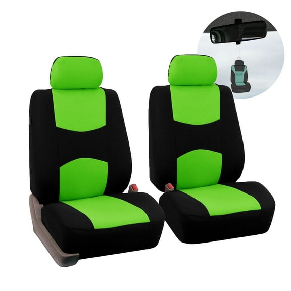 FH Group Flat Cloth Car Seat Cover, Universal Green Front Set Seat Covers with Air Freshener