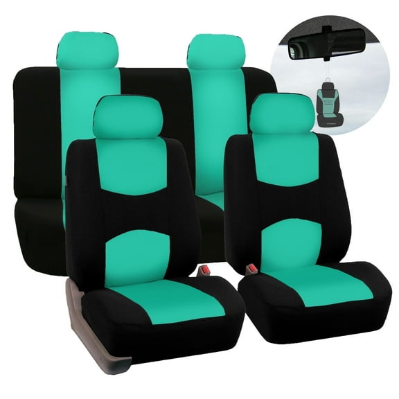 FH Group Flat Cloth Car Seat Cover, Universal Mint Full Set Seat Covers with Air Freshener