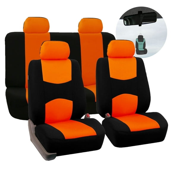 FH Group Flat Cloth Car Seat Cover, Universal Orange Full Set Seat Covers with Air Freshener