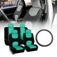 thumbnail image 1 of FH Group Flat Cloth Seat Covers for Auto, Full Set with Leather Steering Wheel Cover, Mint Black, 1 of 8