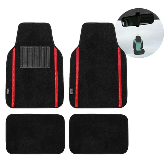 FH Group Galaxy13 Carpet Red Car Floor Mats, Universal Fit 4pc Full Set with Air Freshener