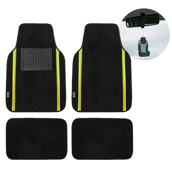 FH Group Galaxy13 Carpet Yellow Car Floor Mats, Universal Fit 4pc Full Set with Air Freshener