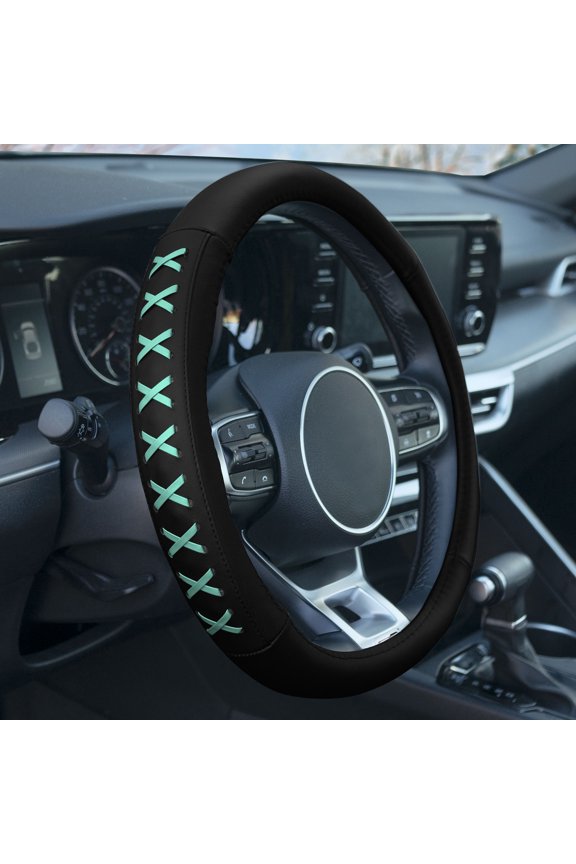 Genuine Leather Lace-Up Steering Wheel Cover - Mint