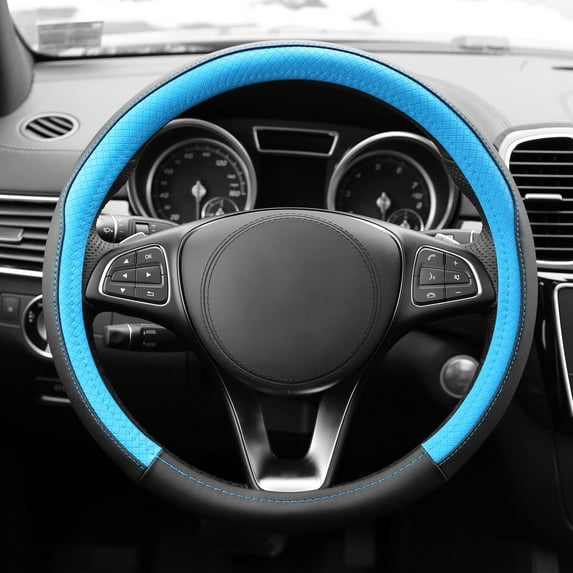 FH Group Geometric Chic Microfiber Leather Car Steering Wheel Cover Fits 14.5 Blue