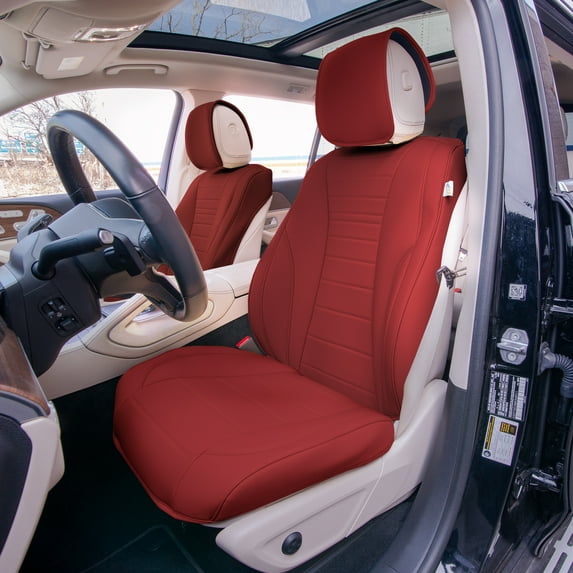 FH Group Grande70 Luxe Faux Leather Universal Car Seat Covers w Sleek Pattern Fit for Cars, Trucks, SUVs or Van – Burgundy Front Seats