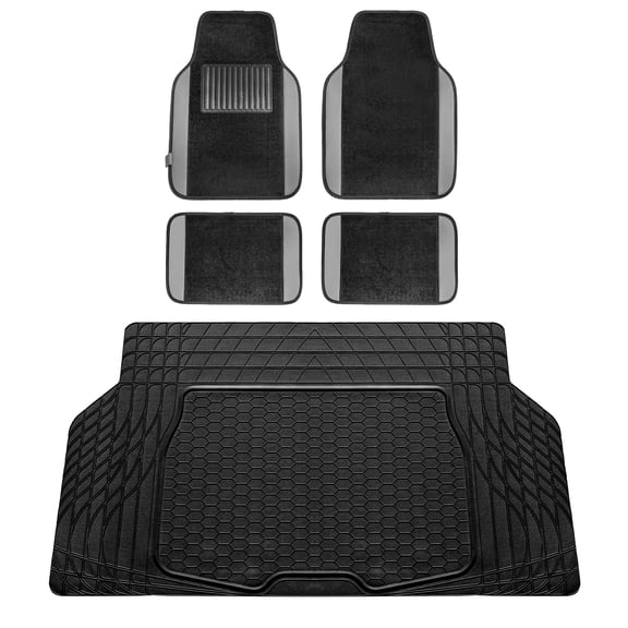 FH Group, Gray Black Carpet Floor Mats & Trunk Cargo Mat Combo Full Interior