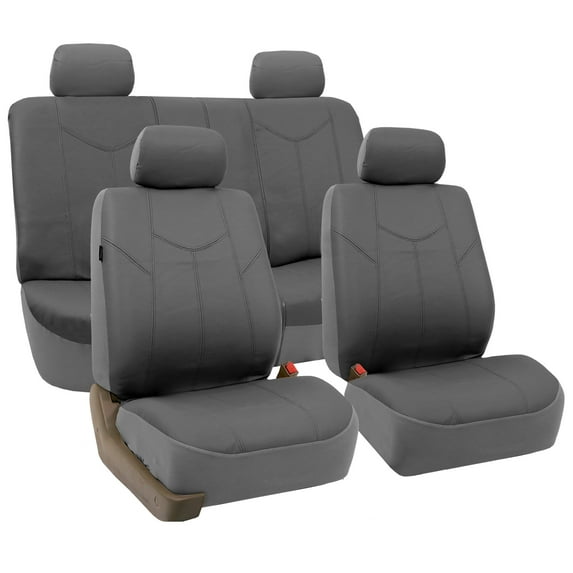 FH Group Gray Rome Faux Leather Airbag Compatible and Split Bench Car Seat Covers, Full Set
