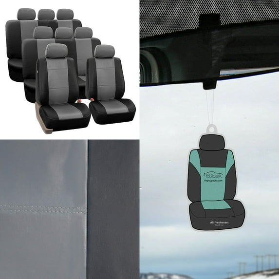 FH Group, Gray Seat Covers Set For 8 Seaters 3 Row SUV Van Airbag Compatible Split w/ Free Air Freshener