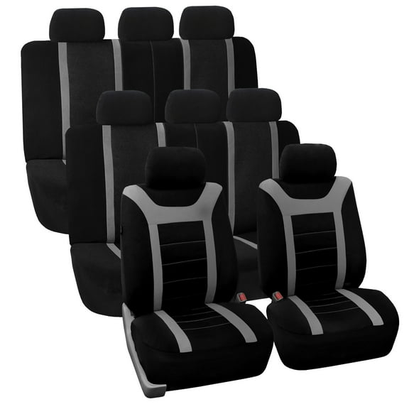 FH Group Gray and Black Airbag Compatible and Split Bench Sports 8 Seaters Car Van Seat Cover, Full Set