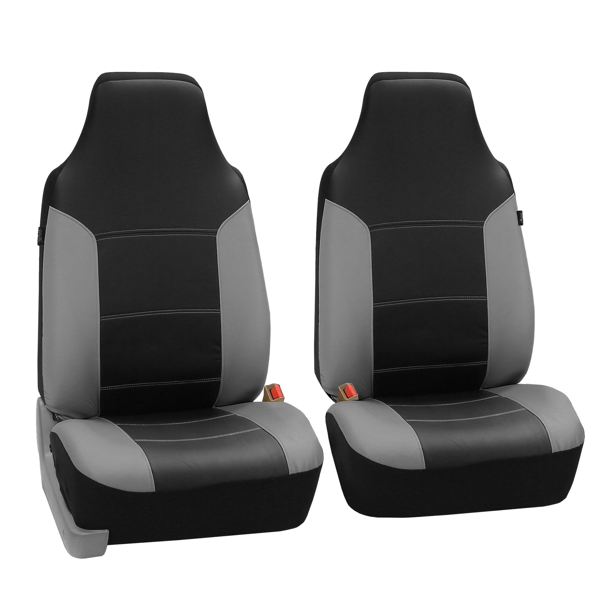 FH Group Universal Fit PU Leather Highback Car Seat Covers for Car SUV Truck - Front Set Gray/Black