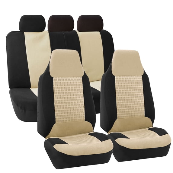 FH Group Highback Trendy Corduroy Car Seat Covers for Car SUV, 4 Headrest Full Set, Beige and Black