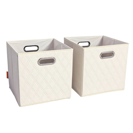FH Group JIAessentials Set of 2 Collapsible Foldable Diamond Pattern Faux Leather Cube Storage Bins 11 inch w Dual Handles for Shelves, Organizers & More Small