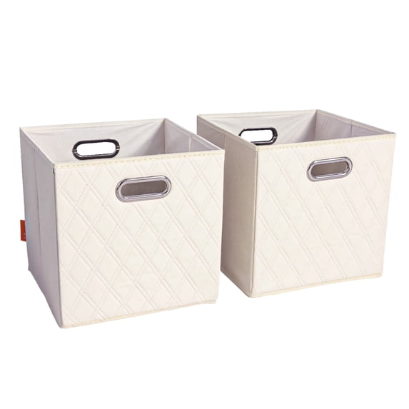 FH Group Jiaessentials 11 inch Leather Closet Organizers, 2pc Beige Storage Cube Bins with Air Freshener