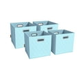 thumbnail image 1 of JIAessentials Set of 4 Foldable Faux Leather Cube Storage Bins Collapsible Baskets 12 inch with Dual Handles - Blue Medium, 1 of 8