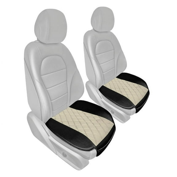 FH Group Leather Neosupreme Seat Cushion Pad With Front Pocket For Car Truck SUV Van Beige - 1Pc