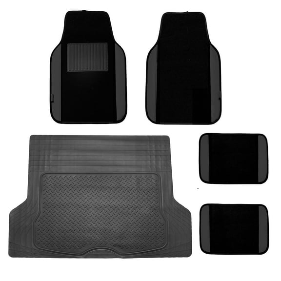 FH Group, Leather Trimmed Black Carpet Floor Mat & Black Vinyl Cargo Trunk Liner Combo