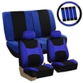 thumbnail image 1 of FH Group Light & Breezy Car Seat Covers - 2 Headrests Covers with Steering/Belt Pad Cover - Full Set Blue/Black, 1 of 7