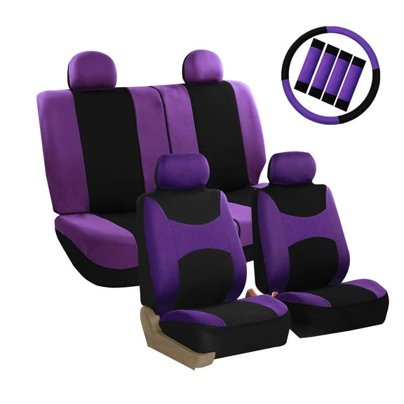 FH Group Light & Breezy Car Seat Covers - 2 Headrests Covers with Steering/Belt Pad Cover - Full Set Purple