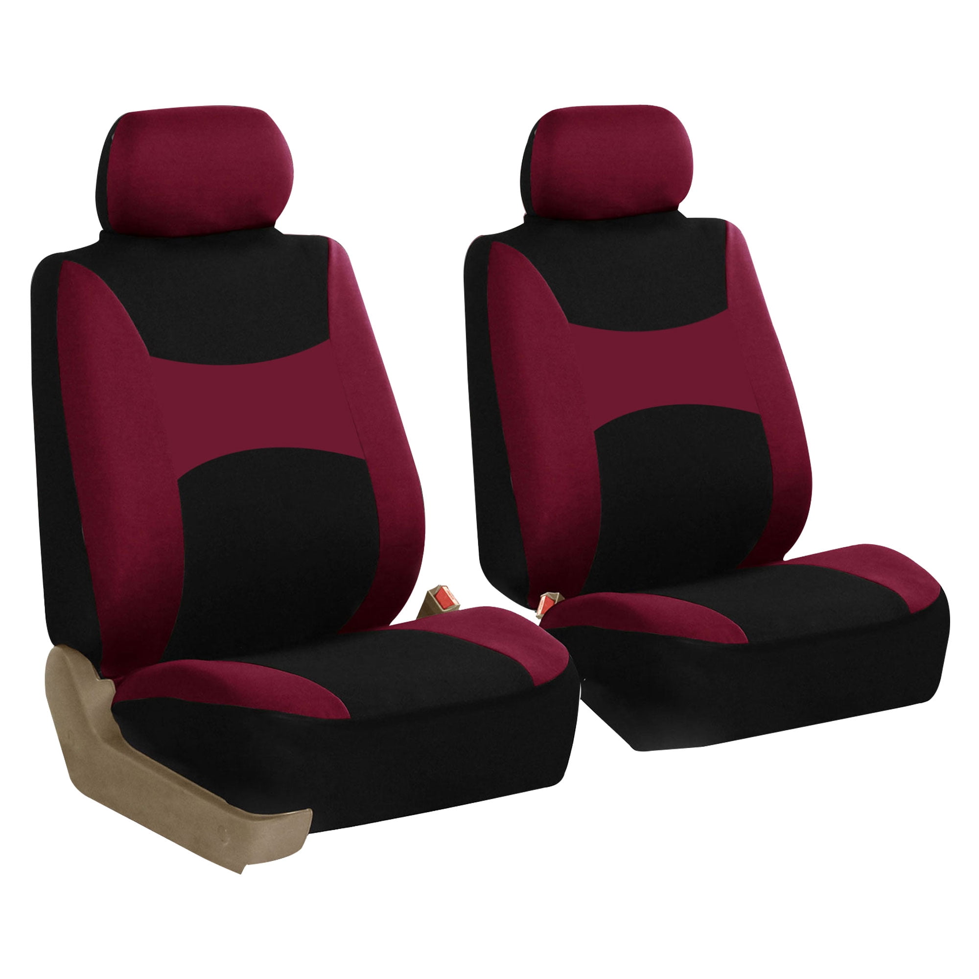 FH Group Light & Breezy Flat Cloth Car Seat Cover Set For Car Truck SUV Van Burgundy - Front