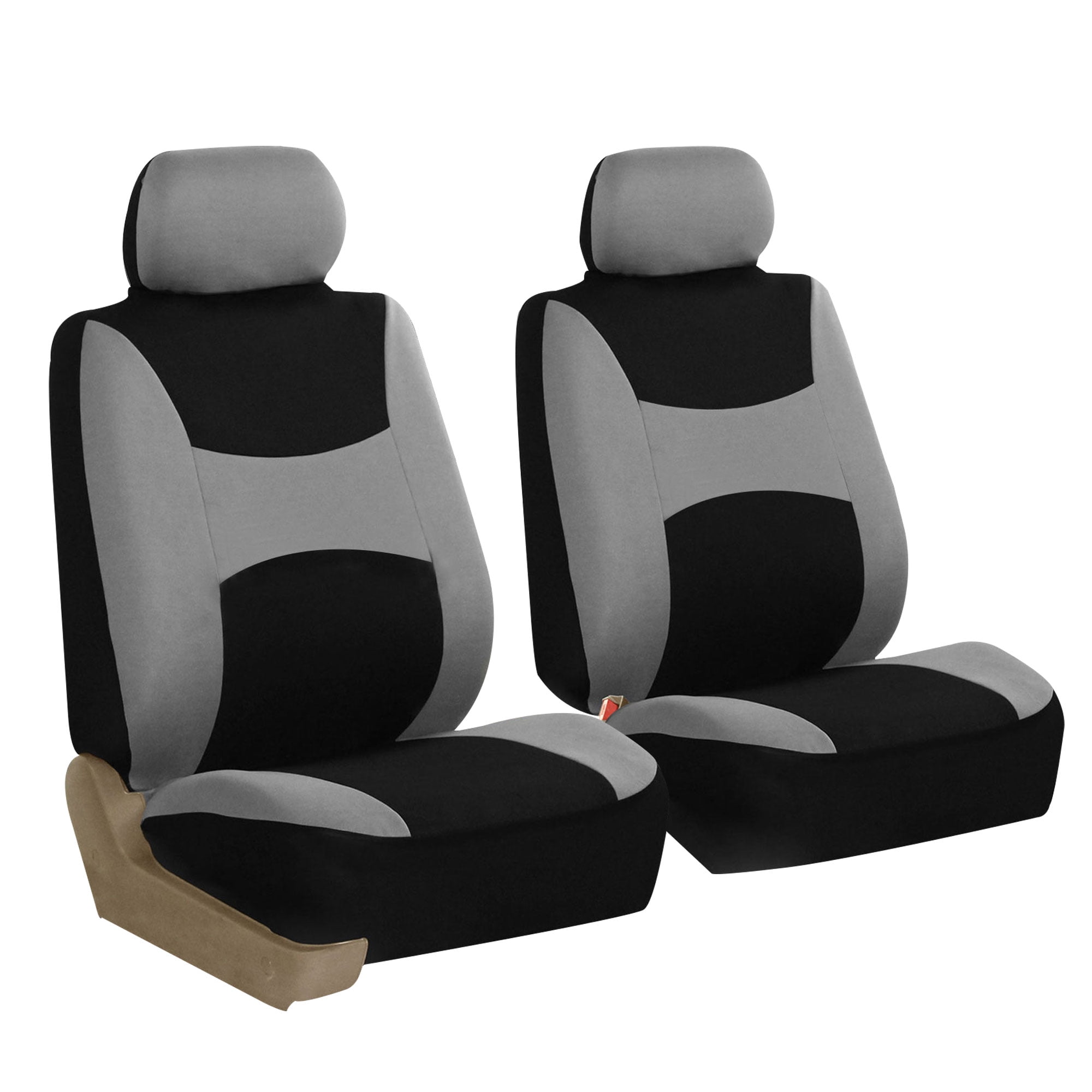 FH Group Light & Breezy Flat Cloth Car Seat Cover Set For Car Truck SUV Van Gray - Front