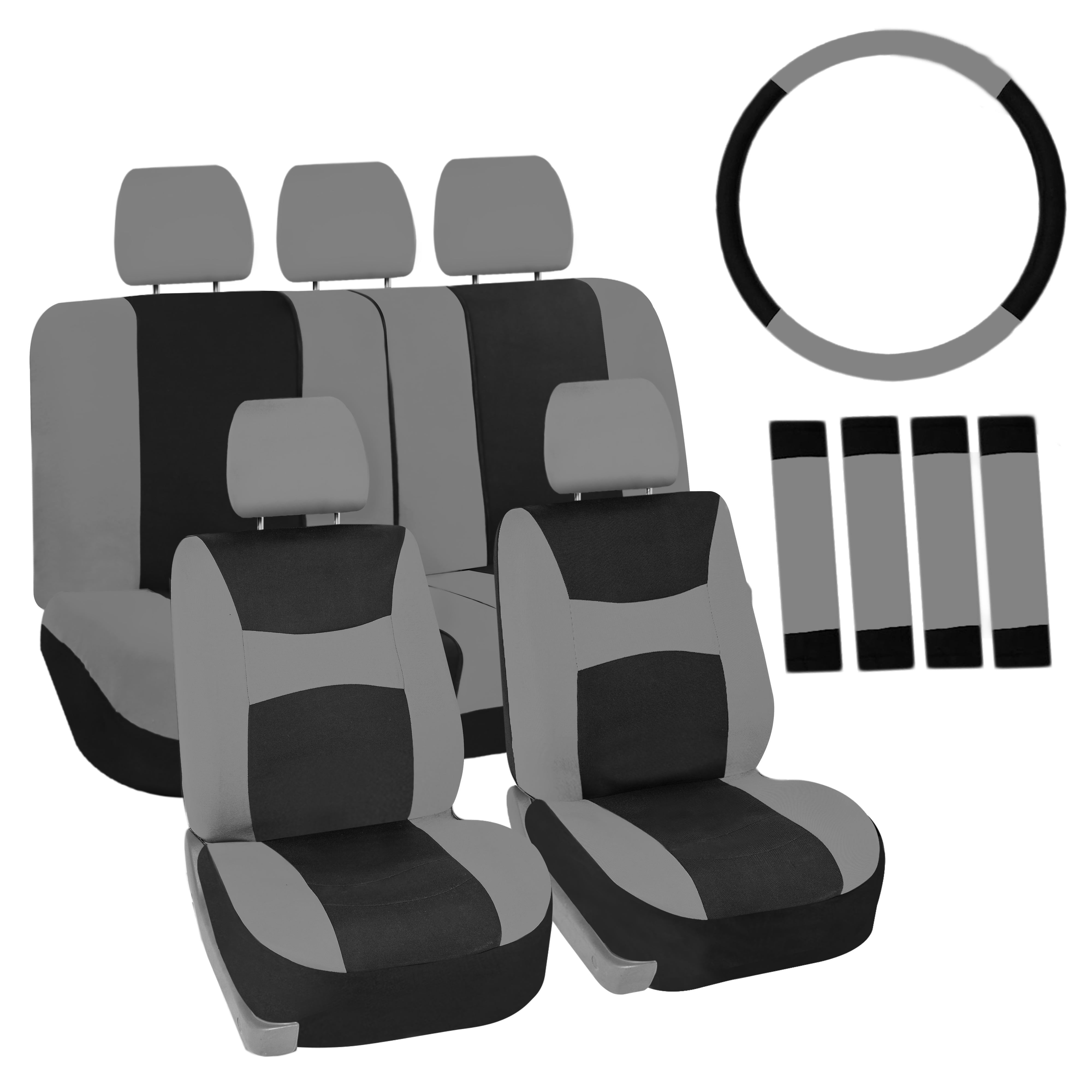 FH Group Light & Breezy Flat Cloth Car Seat Cover, Universal Gray Full Set Seat Covers with Air Freshener