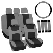 FH Group Light & Breezy Flat Cloth Car Seat Cover, Universal Gray Full Set Seat Covers with Air Freshener