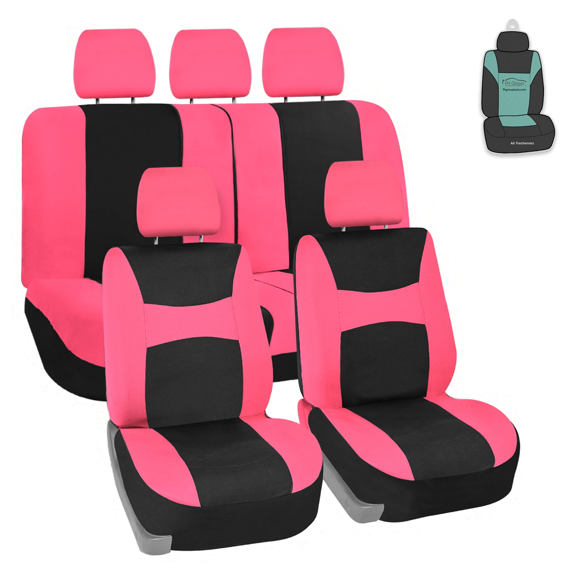 FH Group Light & Breezy Flat Cloth Car Seat Cover, Universal Pink Full Set Seat Covers with Air