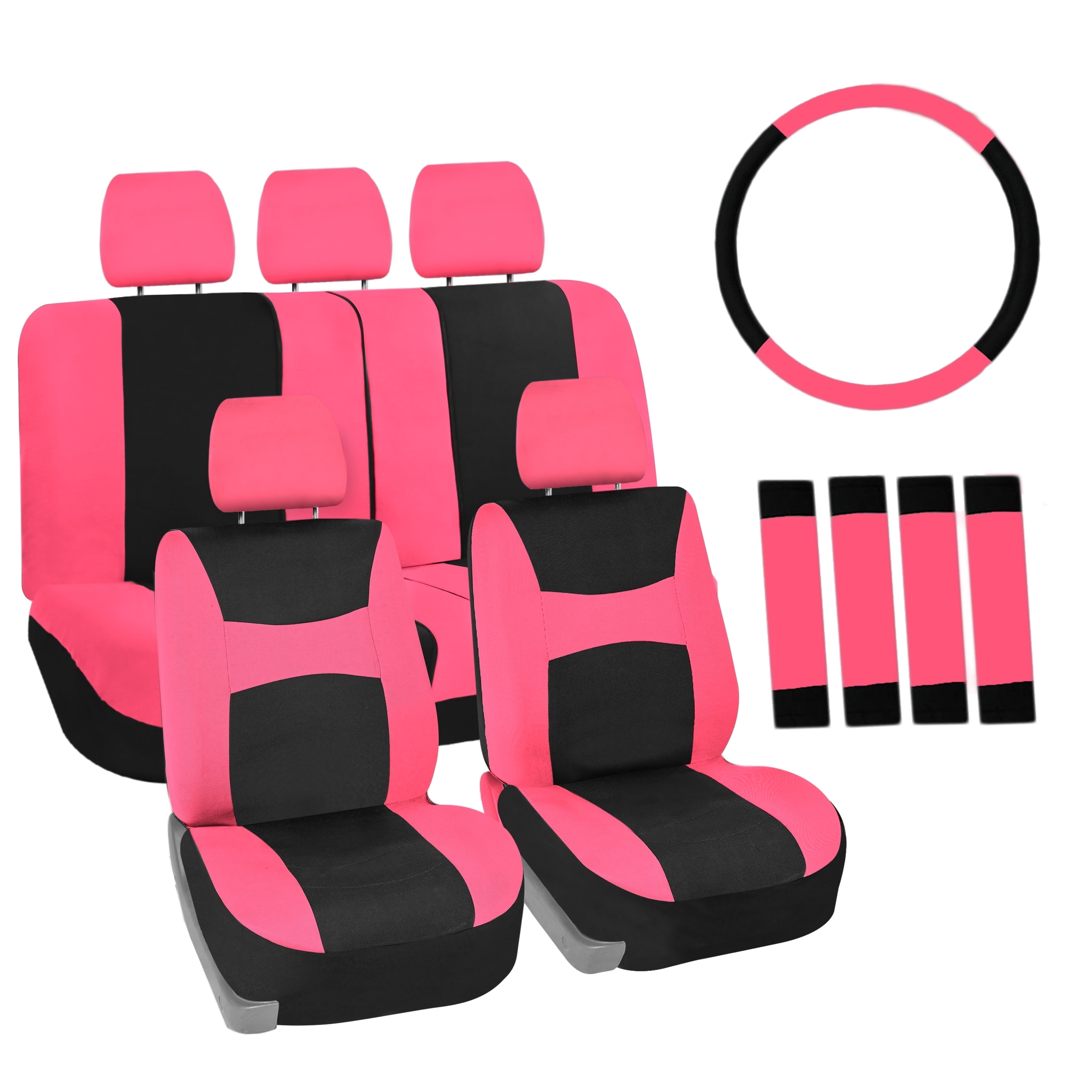 FH Group Light & Breezy Flat Cloth Car Seat Cover, Universal Pink Full Set Seat Covers with Air Freshener