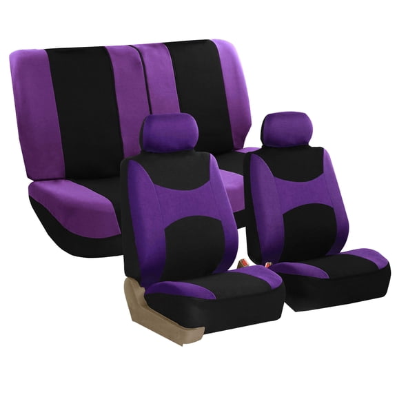 FH Group Light & Breezy Seat Covers for Auto, 2 Headrests Full Auto Seat Covers Set, Purple and Black