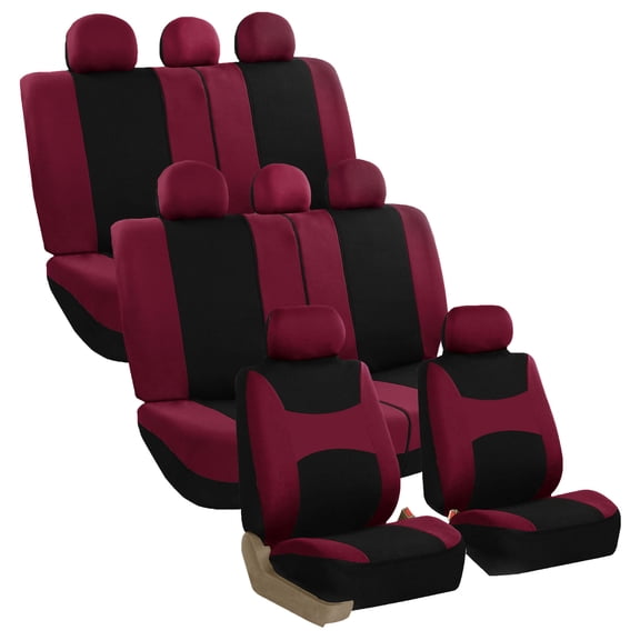 FH Group Light & Breezy Seat Covers for Auto, 3 Row 8 Seaters SUV VAN Auto Seat Covers Set, Burgundy and Black