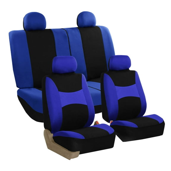 FH Group Light & Breezy Seat Covers for Auto, 4 Headrests Full Auto Seat Covers Set, Blue and Black