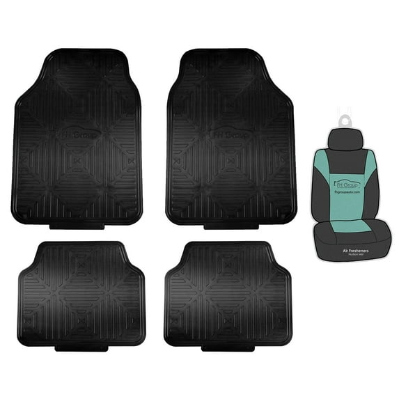 FH Group Metallic Rubber Black Car Floor Mats, Universal Fit 4pc Full Set with Air Freshener