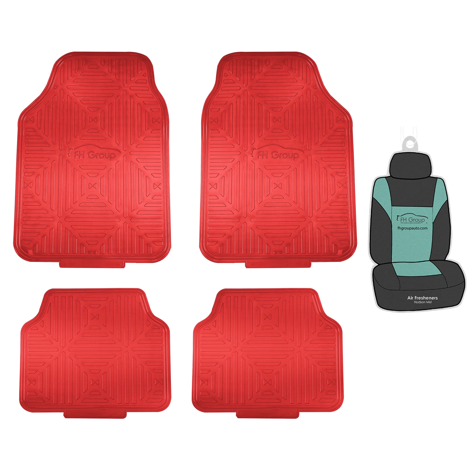 FH Group Metallic Rubber Red Car Floor Mats, Universal Fit 4pc Full Set