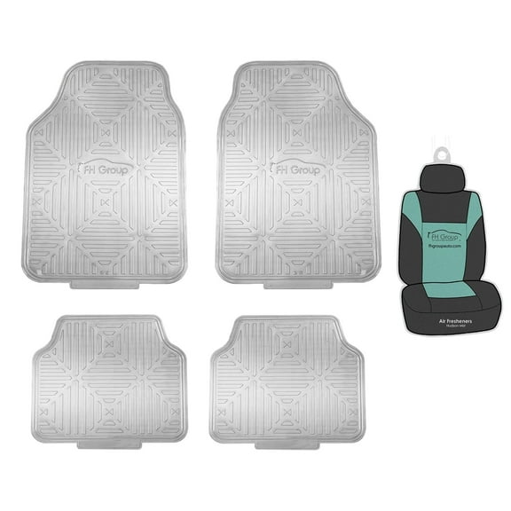FH Group Metallic Rubber Silver Car Floor Mats, Universal Fit 4pc Full Set with Air Freshener