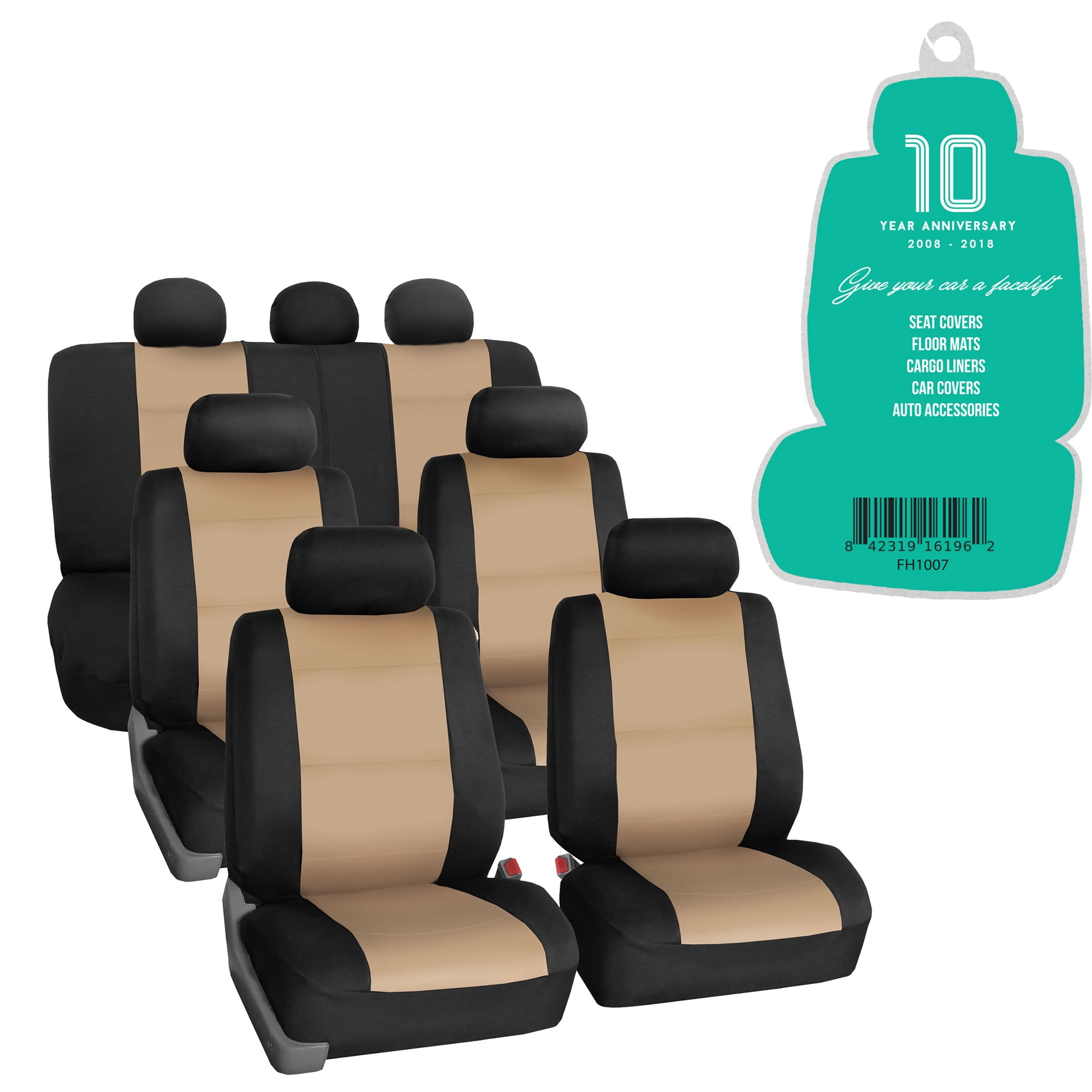 FH Group Neoprene 3 Row Car Seat Covers For SUV Airbag Ready Split Bench 7 Seater Beige Black with Free Air Freshener Walmart Business Supplies