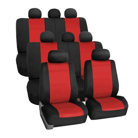 FH Group Neoprene 3 Row Car Seat Covers For SUV VAN TRUCK, Airbag Compatible Split Bench 8 Seaters, Red Black