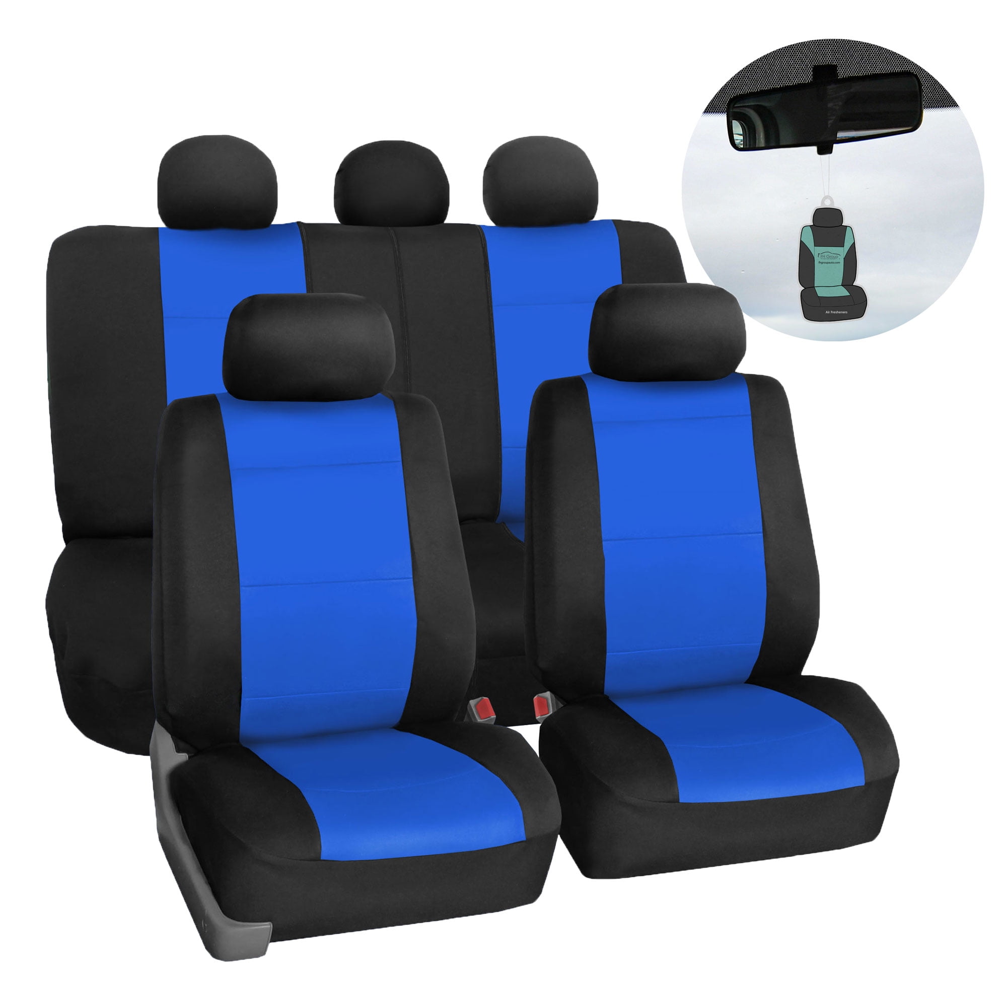 FH Group Car Seat Covers Full Set Blue Neoprene Universal Fit Autom