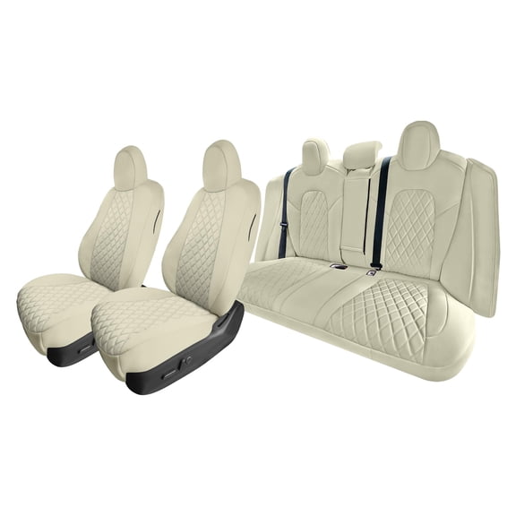 FH Group Neoprene Car Seat Covers 2017-2024 for Tesla Model 3, Custom Fit Full Set Beige with Air Freshener