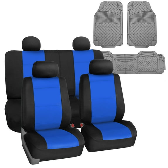 FH Group Neoprene Car Seat Covers Blue for Auto SUV CAR Van w/ Gray Heavy Duty Mats