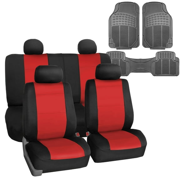 FH Group Neoprene Car Van Seat Covers Red for Auto SUV Car Van w/ Gray Floor Mats