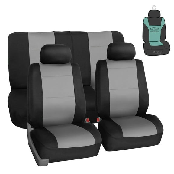 FH Group Neoprene Seat Covers for Auto Car Sedan SUV Van Full Set Gray Black with Free Air Freshener